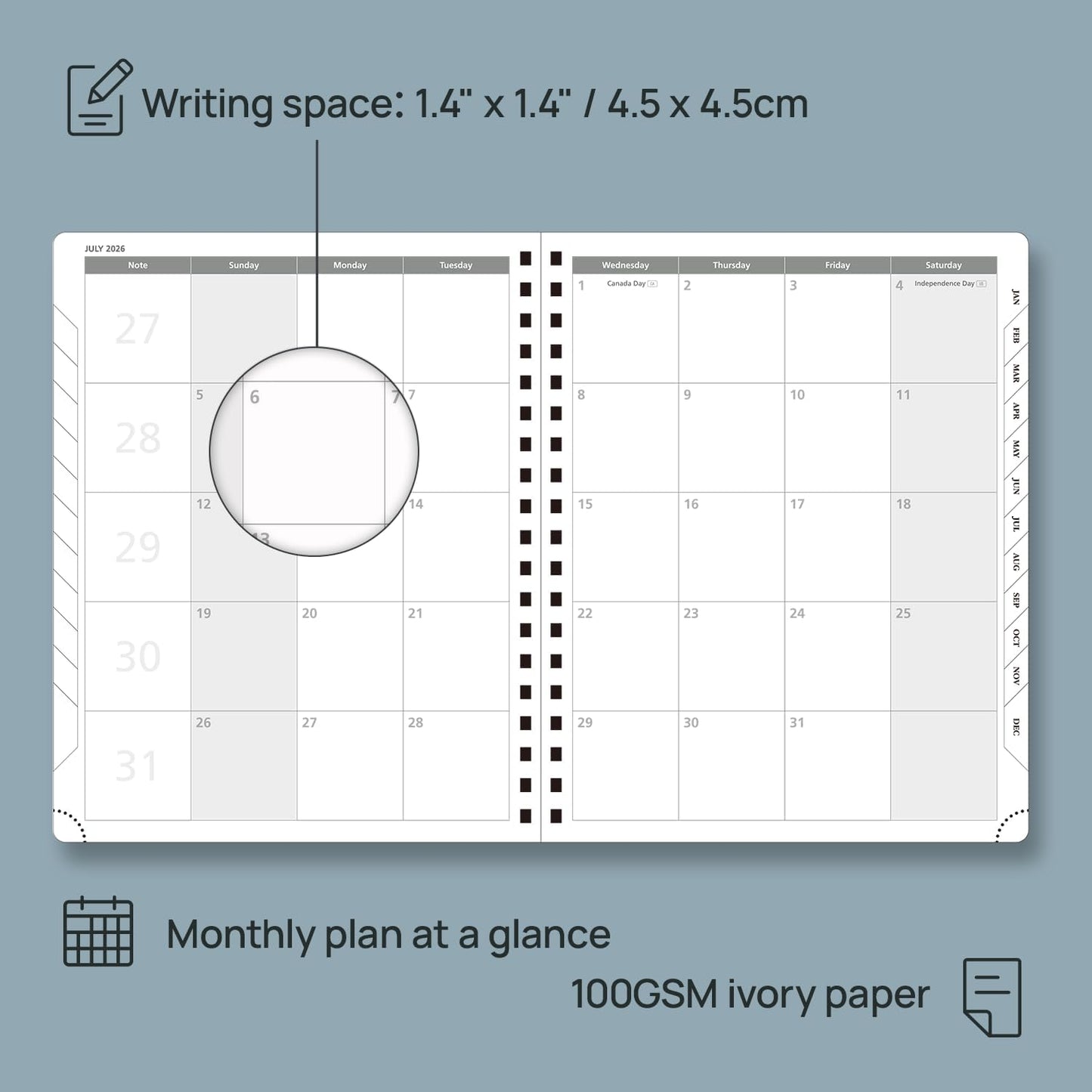 POPRUN 2026 Planner (Large Size 10'' x 8'' Wire-Bound Hard Cover) Daily Weekly and Monthly Calendar - Agenda 2026 (Jan.2026-Dec.2026) with Hourly Schedule, Monthly Tabs - Pacific Green