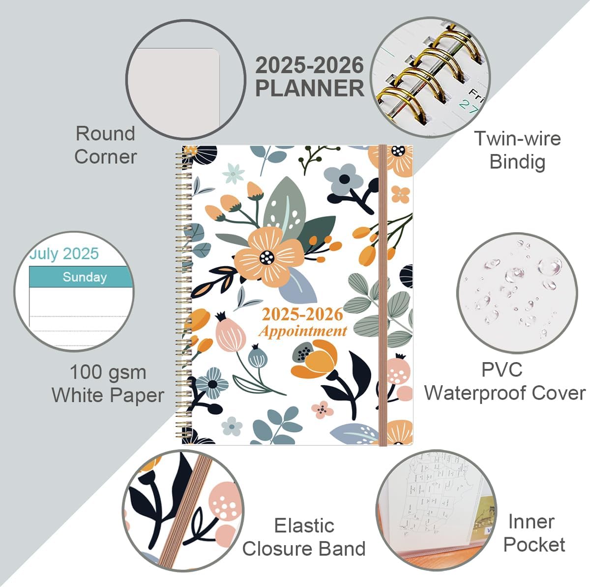 2025-2026 Appointment Book & Planner - 8.5" x 11" Daily Hourly Planner 2025 from July 2025 - June 2026, Weekly Appointment Book with 30-Minute Interval, Rose Flower