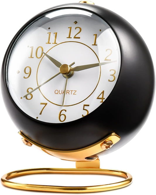 Analog Alarm Clocks,Retro Backlight Cute Simple Design Small Desk Clock with Night Light,Silent Non-Ticking,Battery Powered,for Kids,Bedroom,Travel,Kitchen,Bedside Desktop. (Black)