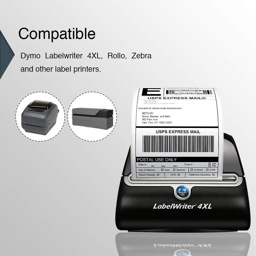 BETCKEY Colored Labels Compatible with Dymo 1744907 (4" x 6") Extra Large Shipping Labels, Compatible for Dymo LabelWriter Thermal 4XL & Zebra Desktop Printers [6 Rolls, Yellow]