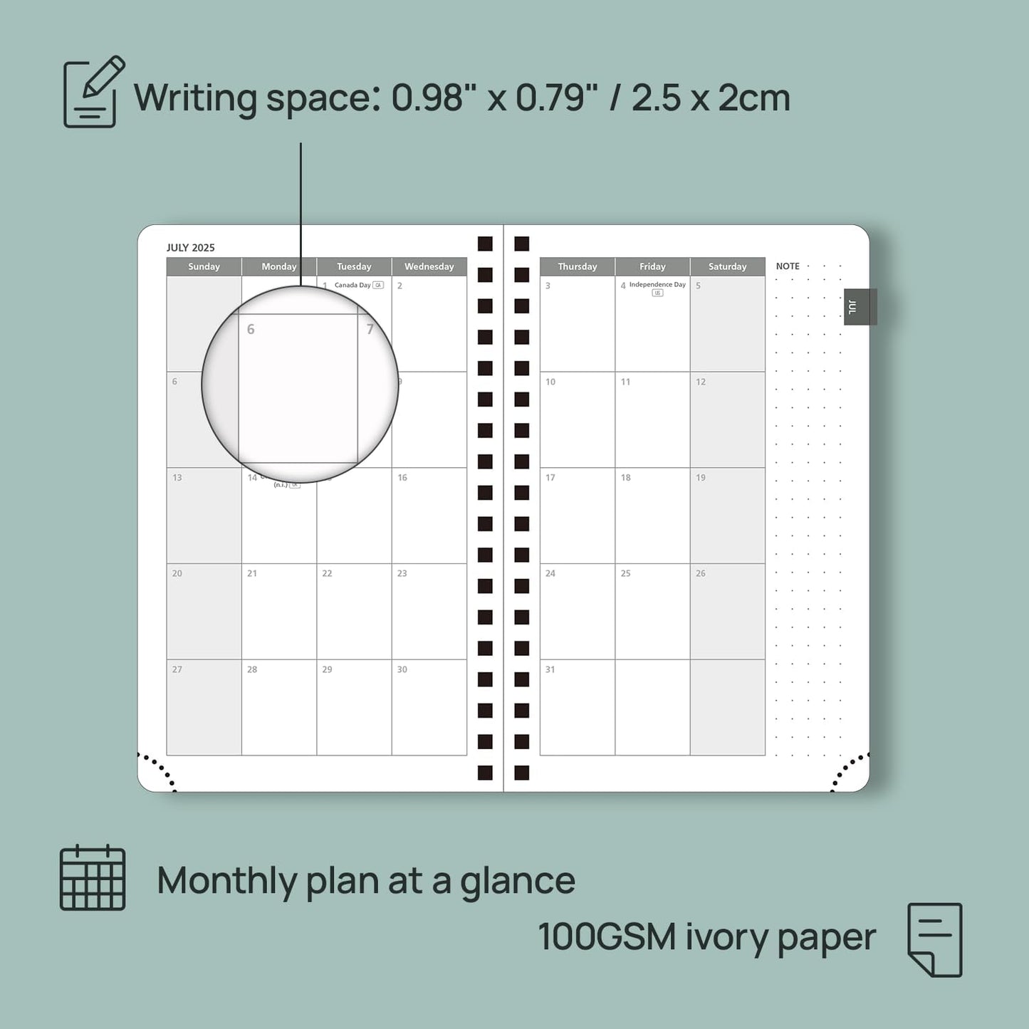 POPRUN Pocket Planner 2025-2026 (Spiral Hardcover - 4''x 6.25''), Daily Weekly and Monthly (July 2025 - June 2026) with Hourly Time Slots, for Purse, 100 GSM - Light Yellow
