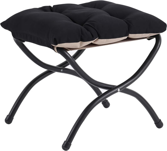 LITA Folding Upholstered Footrest Stool, Modern Small Portable Accent Ottoman with Detachable Thick Cotton Cushion Padded Sofa Stool with Metal Frame for Lazy Chair, Living Room & Bedroom, Black
