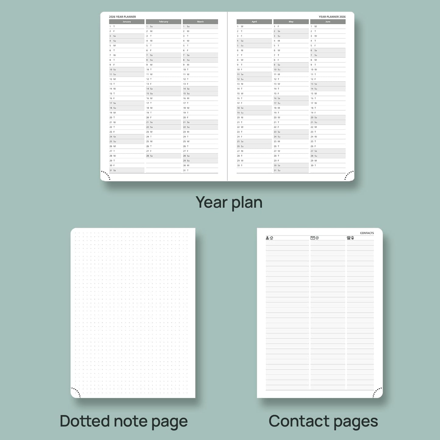 POPRUN Planner 2025-2026 Weekly Notebook (Medium 6.5''x 8.5'') Academic Calendar (JUL.25 - JUN.26) Appointment Book with Monthly Tabs, Leather Soft Cover, Inner Pocket, 100 GSM - Black