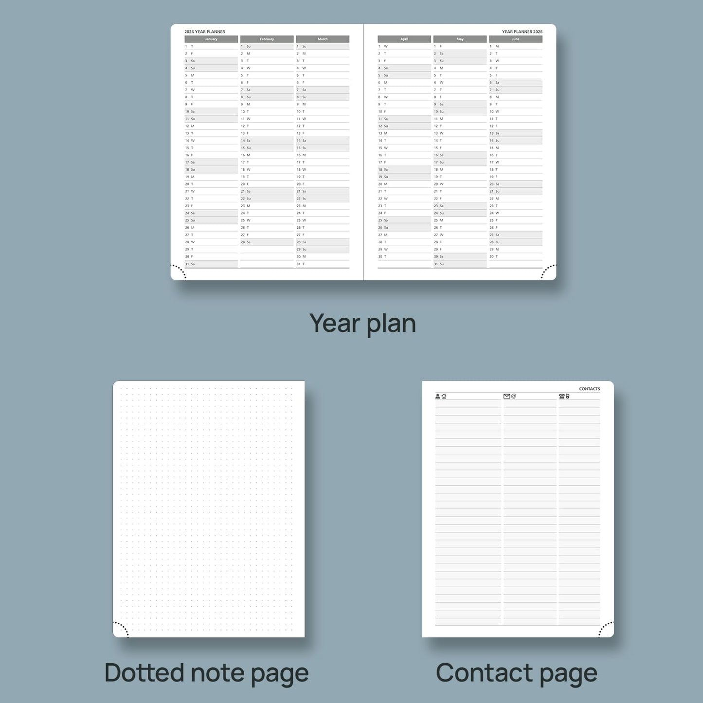 POPRUN Planner 2025-2026 (Medium 6.75''x 8.75''), Horizontal Weekly Notebook Jul.2025 - Jun.2026, Academic Appointment Book with Monthly Tabs, Leather Hardcover, Inner Pocket, 100 GSM - Navy Blue