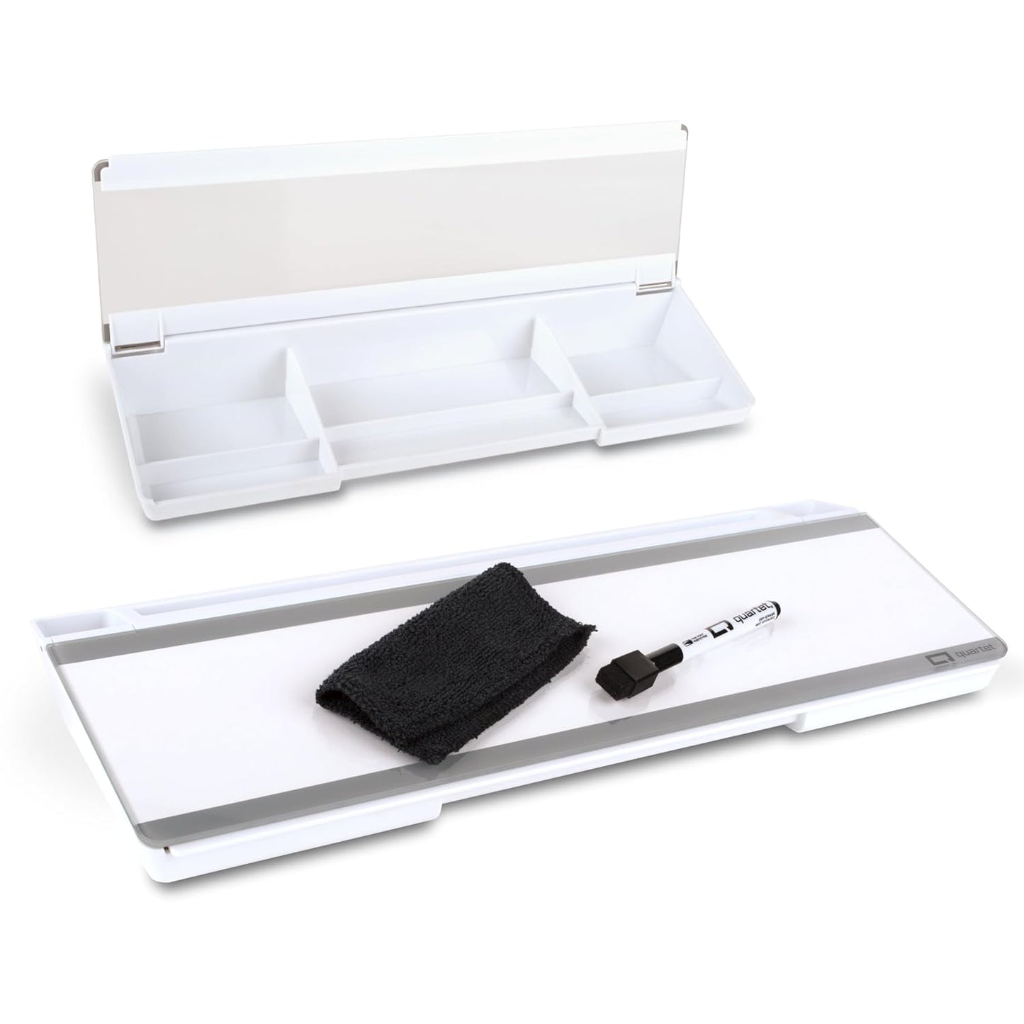 Quartet Glass Dry Erase White Board, Flip-Top Desktop Pad for Notetaking, 18" x 6" Whiteboard with Storage, Templates and Dry Erase Marker, White Surface (Q090F04-R)