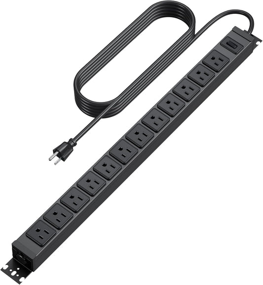 HHSOET 360° Rotating 12 Outlet Mountable Power Strip, Metal Gaming Table Mounted Outlet Strip, Heavy Duty Wall Mount Surge Protector with Switch, Works Great and Very Versatile, 3ft Power Cord.Black