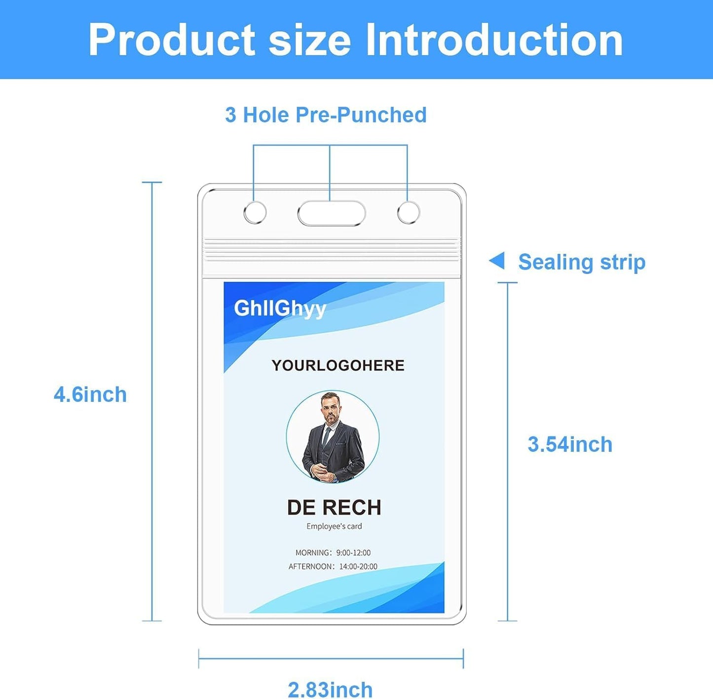 6 Pack Extra Thick Name Badge Holders, Durable & Sealable Waterproof Vertical ID Badge Holders, Clear PVC Plastic Badge Sleeve for Credit Card/Proximity/RFID/Work Badge/Room Key