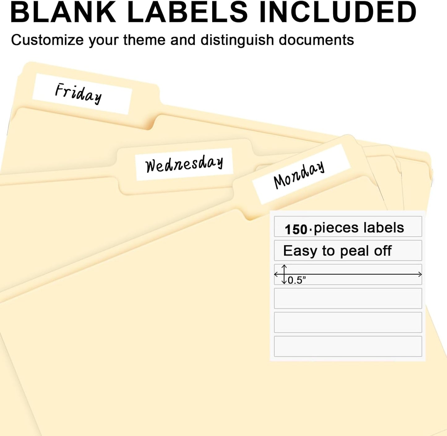 File Folder, RAZCC 150 Pack 1/3 Cut Tab File Folders Letter Size, Manila Folders, Folders with Tab, Great for Organizing and Easy File Storage