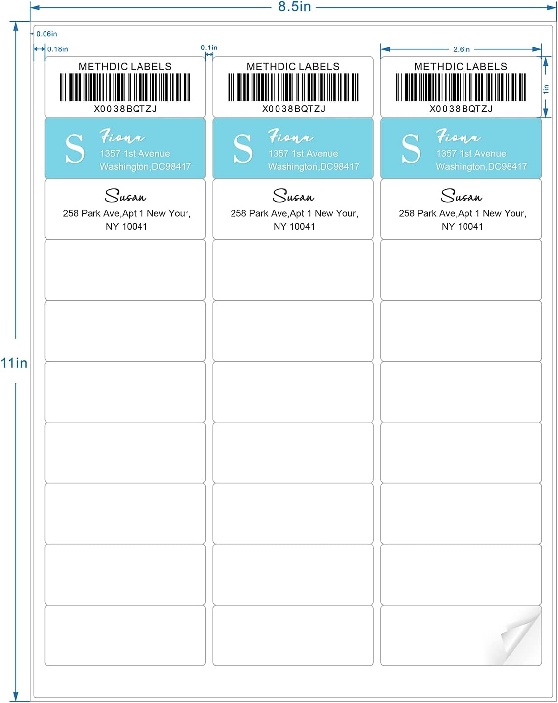 Methdic Address Labels 1" x 2-5/8" 3000 Labels Sticker Paper for Laser/Ink Jet Printer Mailing Labels 8.5"×11" White 30 per Sheet