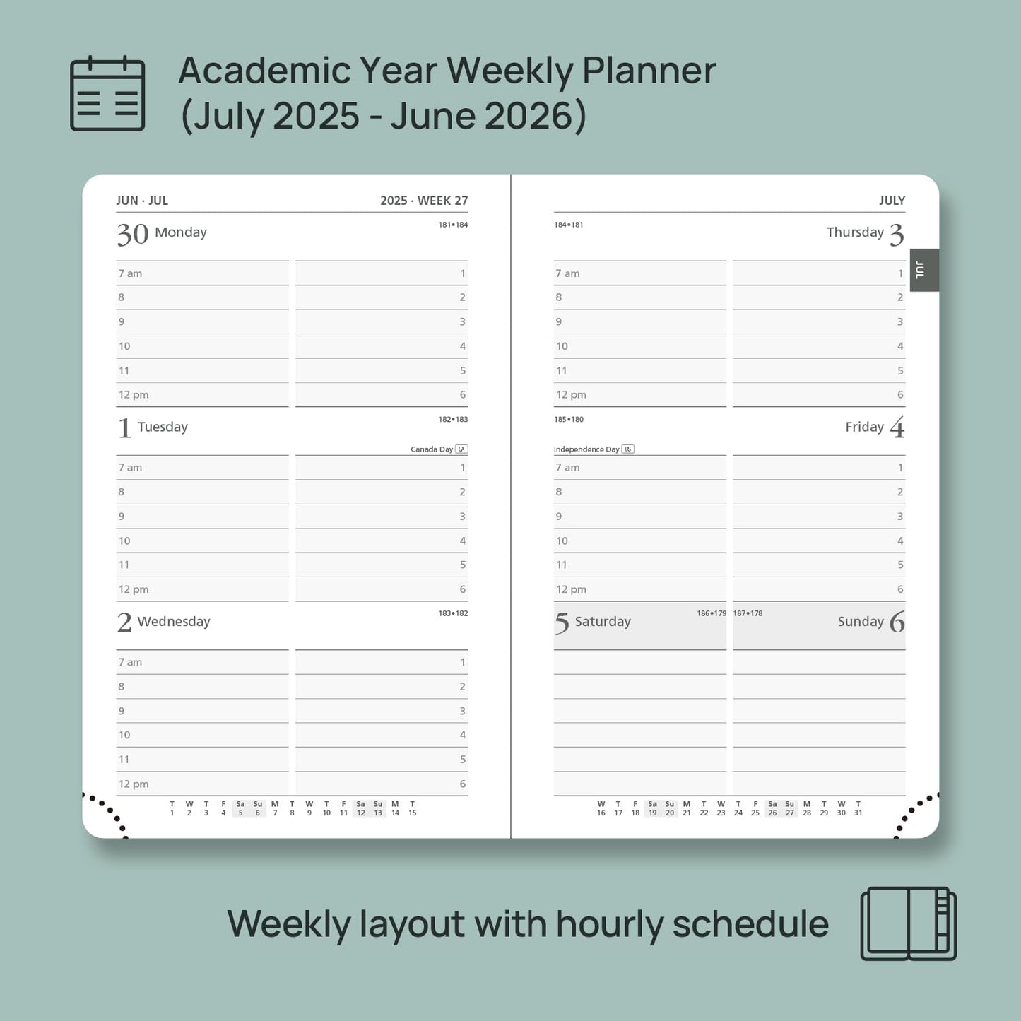 POPRUN Pocket Planner 2025-2026, (Purse Size 4''x 6.25'' Hard Cover) Academic Year Calendar Daily Weekly and Monthly (July 25-June 26) with Hourly Time Slots, 100 GSM Paper - Haze Blue