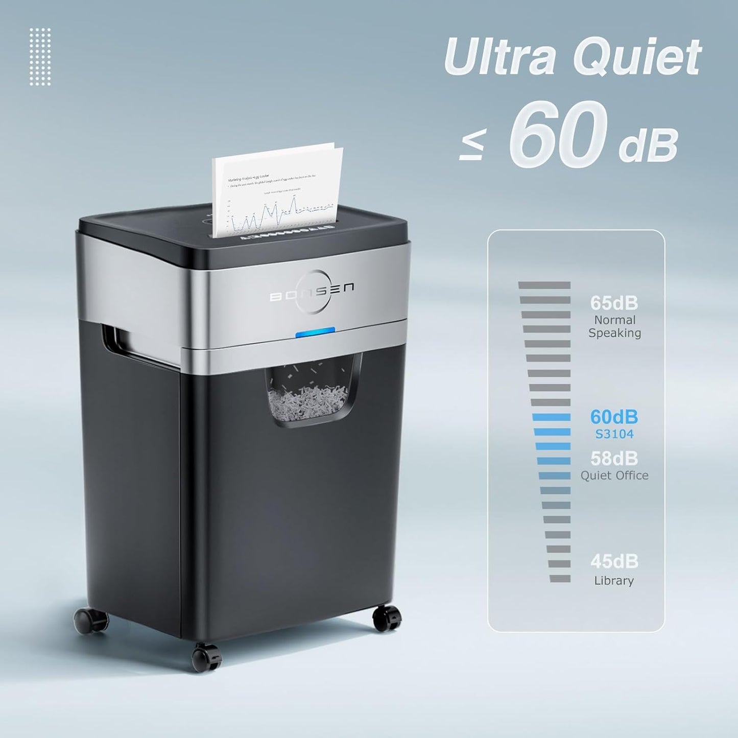 BONSEN Paper Shredder, 20-Sheet 60 Mins Nonstop Heavy Duty Paper Shredder for Office, 60dB Ultra Quiet Cross-Cut Shredder with 6.6 Gals Basket, Anti-Jam CD and Credit Shredder for Home Office (S3104)