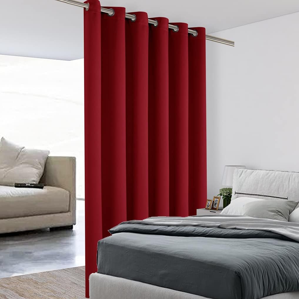 BONZER Room Divider Curtains Total Privacy Wall Room Darkening Grommet Wide Blackout Curtain Panels for Shared Room, 108L x 70W Inch (9L x 5.8W ft), 1 Panel, Red