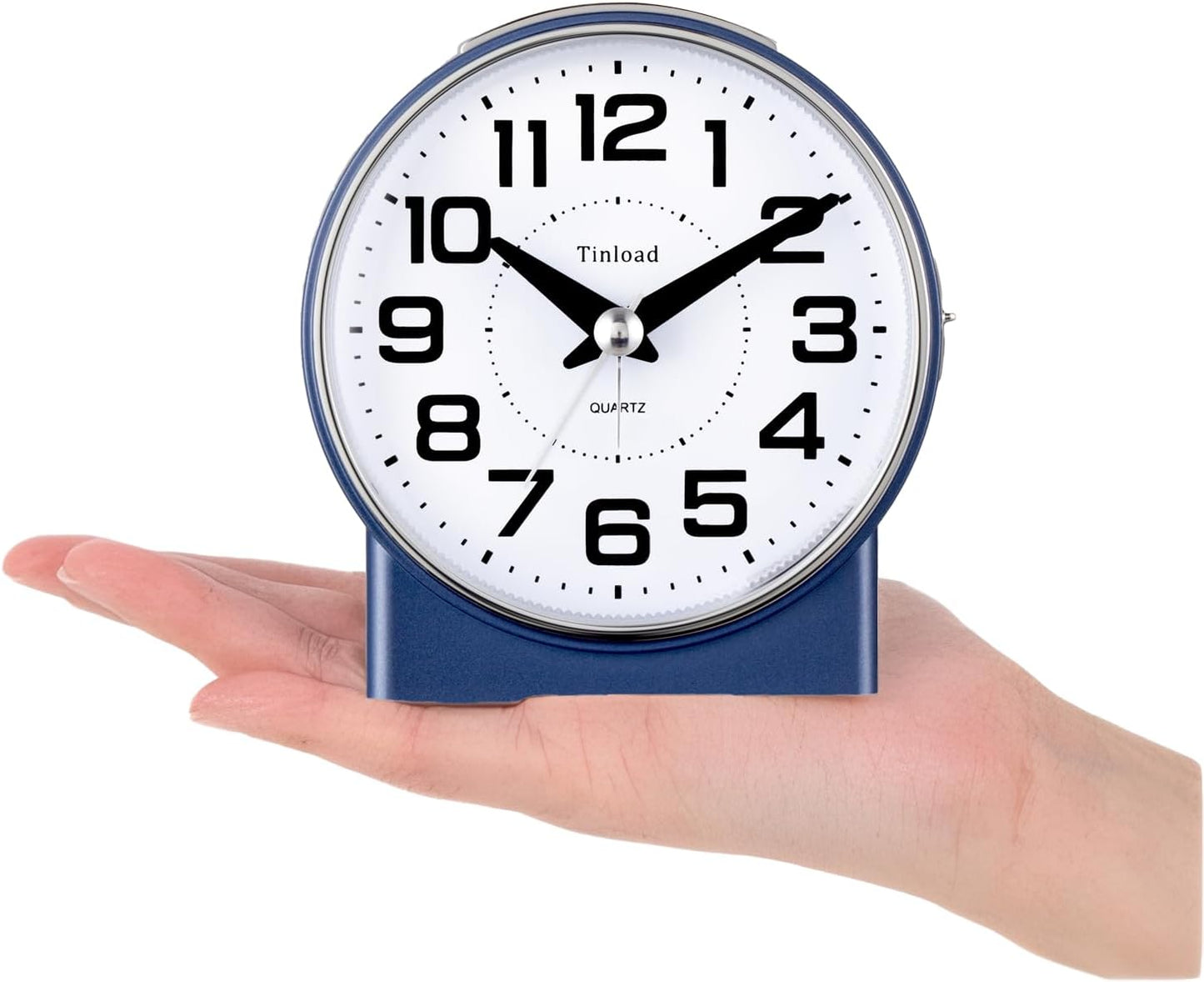 4.3" No Ticking Analog Alarm Clock,Silent Readable for Seniors,Easy to Set,Gradual Rise Alarm,Big Numbers,On/Off Switch on Side,Gentle Wake,Snooze,Lighted on Demand,Battery Operated,Blue
