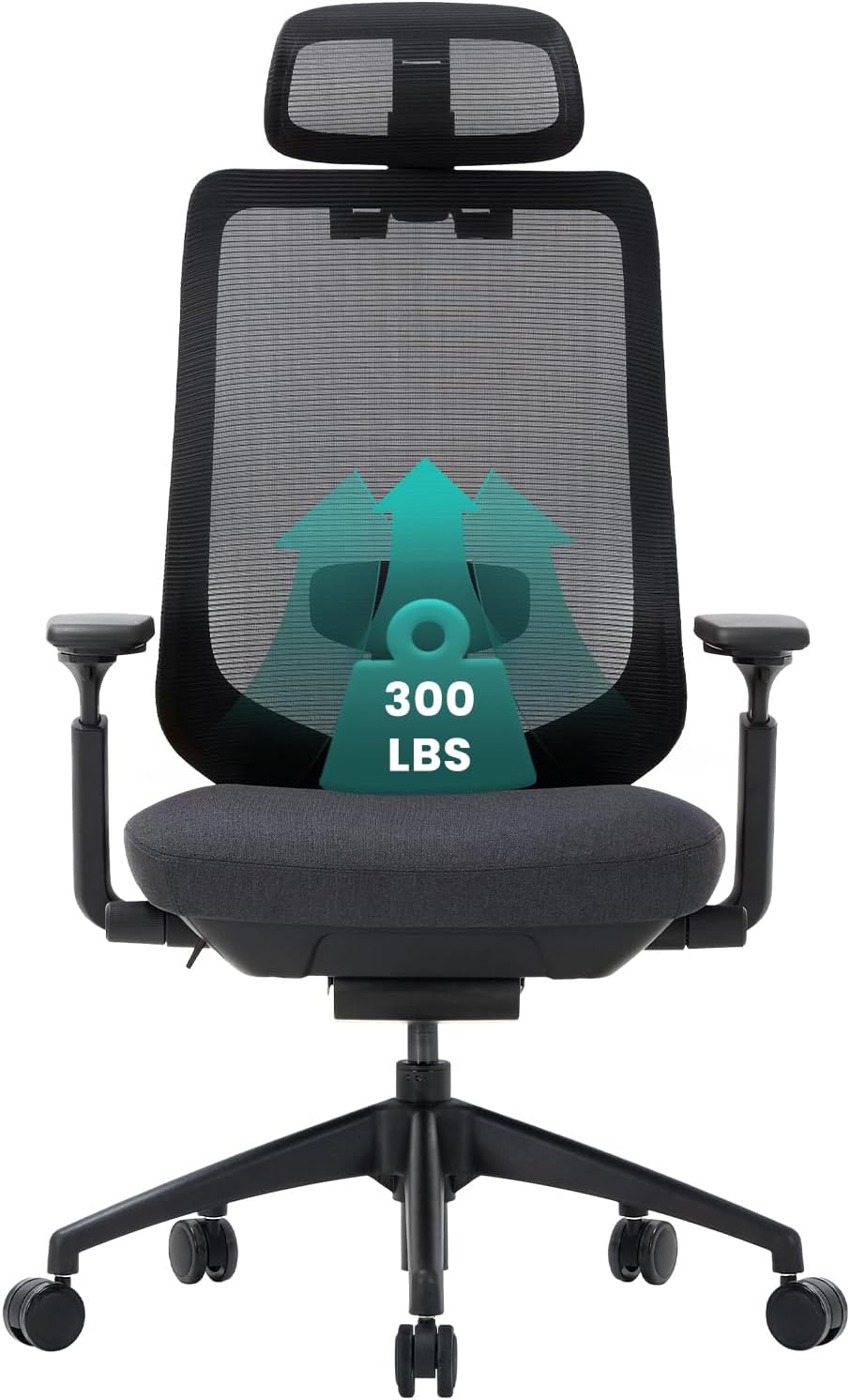 COLAMY Ergonomic Mesh Office Chair,High Back Computer Executive Desk Chair,Lumbar Support with Adjustable Headrest and 4D Arms, Slide Seat, Tilt Lock-Black