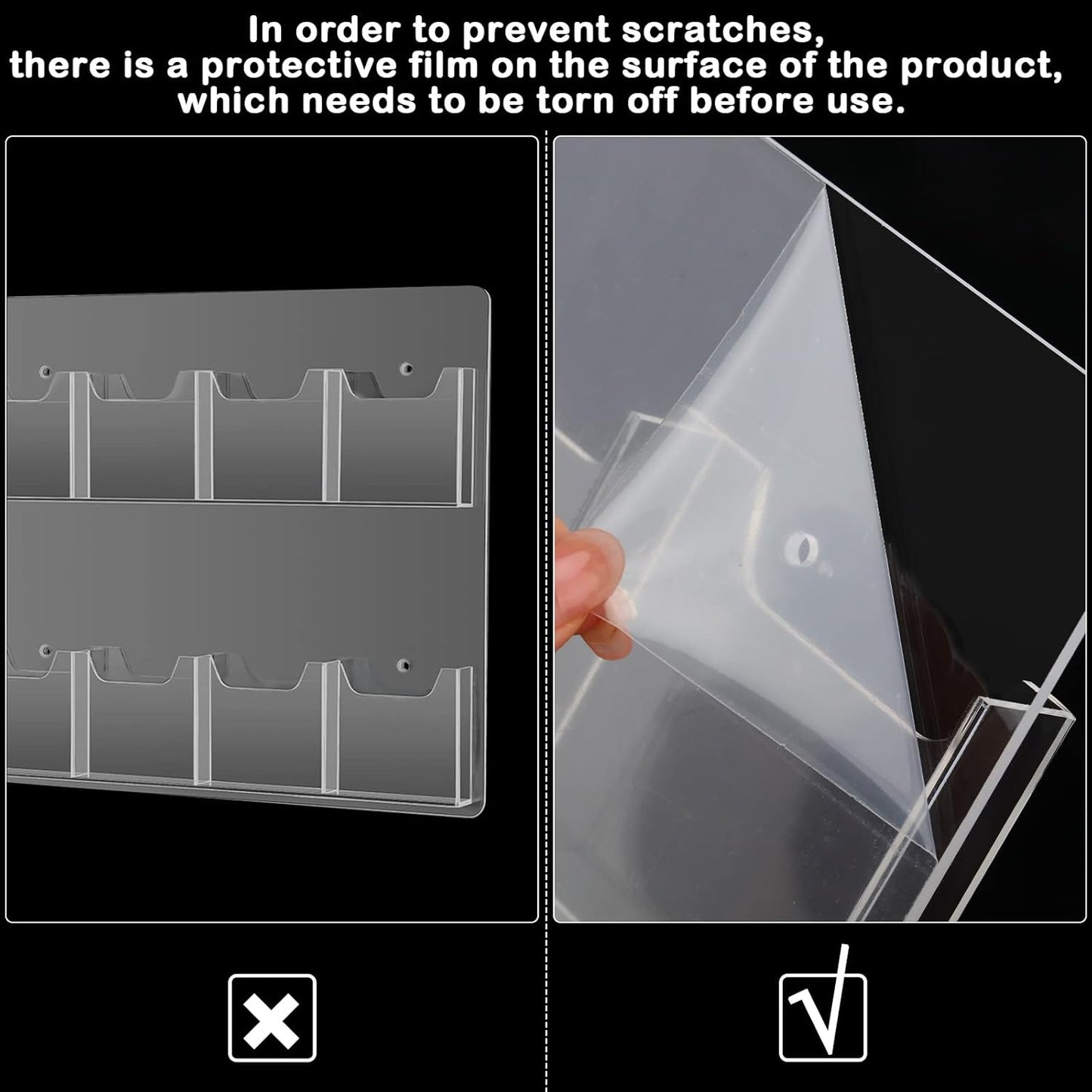 Weysat 4 Pcs Acrylic Brochure Holder Wall Mount 8 Pockets Pamphlet Holder 4" Wide Clear Plastic Trifold Flyer Display Stand Multi Slot Literature Postcard Rack Hanging Rack for Offices Waiting Room