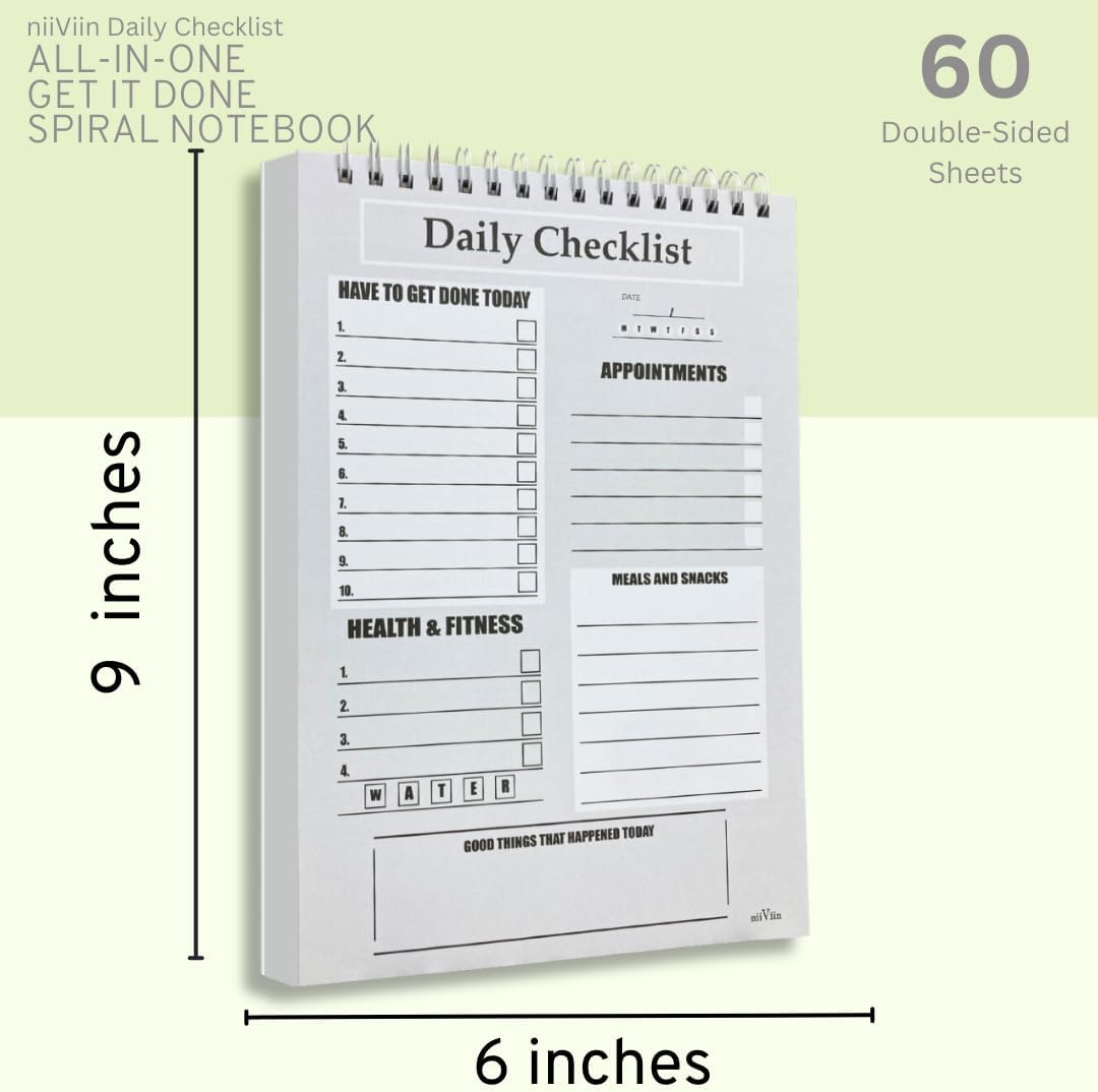 Daily To Do List Notebook - ADHD Planner For Adults, 60 Double-Sided Premium Sheets, Things To Do Notepad, Clear Cover, 6” x 9” Spiral Daily Checklist
