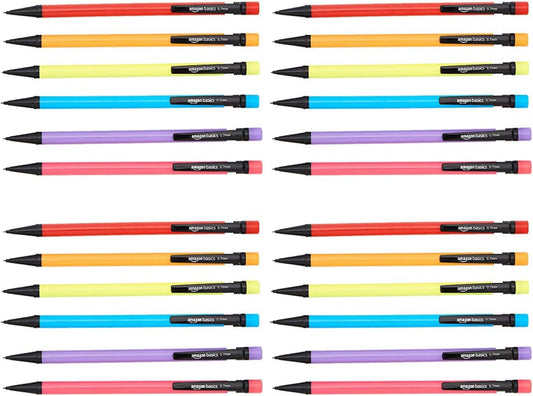 Amazon Basics Mechanical Pencils 0.7mm For Writing, Drawing, Bulk Office and School Supplies, Multicolor, 24-Pack
