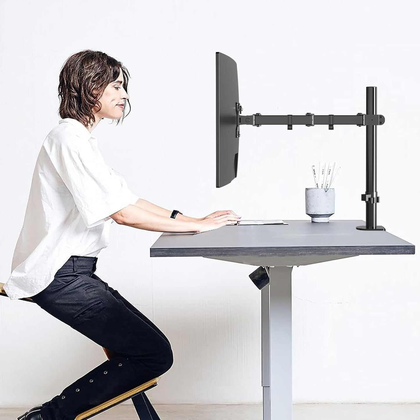 Pholiten Single Monitor Arm Desk Mount, Holds Screens up to 32 inch,Holds Up to 22lbs,Fully Adjustable Stand with C-Clamp and Grommet Base,100x100 Vesa Monitor Stand