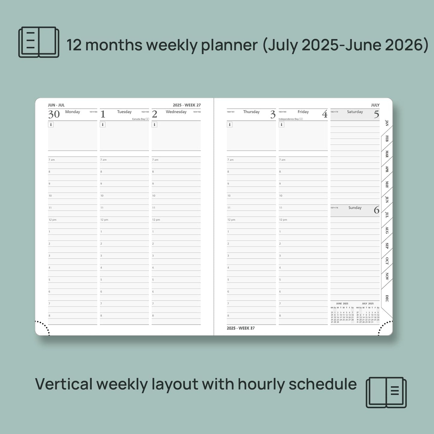 POPRUN Planner 2025-2026 (Medium - 6.5'' x 8.5'') Academic Weekly Calendar (July 2025 - June 2026) with Hourly Time Slots, Monthly Tabs, 100GSM Thick Papers, Leather Soft Cover - Night Sky Blue