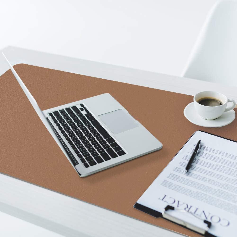 KINGFOM Desk Pad Office Desktop Protecter, PU Leather Desk Mat Blotters Organizer with Comfortable Writing Surface (35.4" x 16.9", Brown)