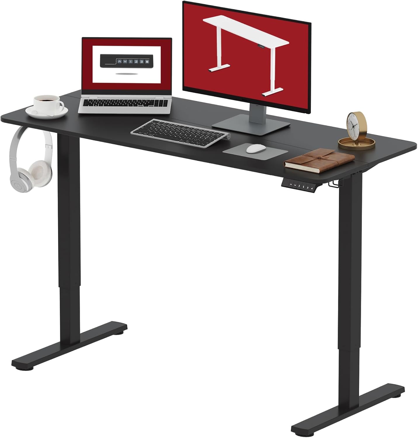 SANODESK Electric Standing Desk 48x24 Inch Height Adjustable Stand Up Desk Home Office Computer Workstation Sit Stand Home Office with Splice Board (Black Frame + Black Top)