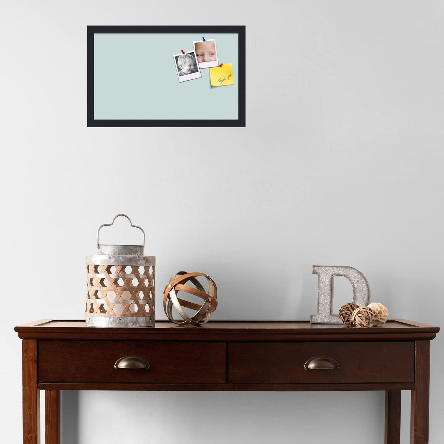 PinPix 20x12 Inch Cork Bulletin Board. This Decorative Framed Pin Board Comes with Soft Blue Design and a Satin Black Frame. Ideal for Home Office Decor or Message Board (PinPix-1814)