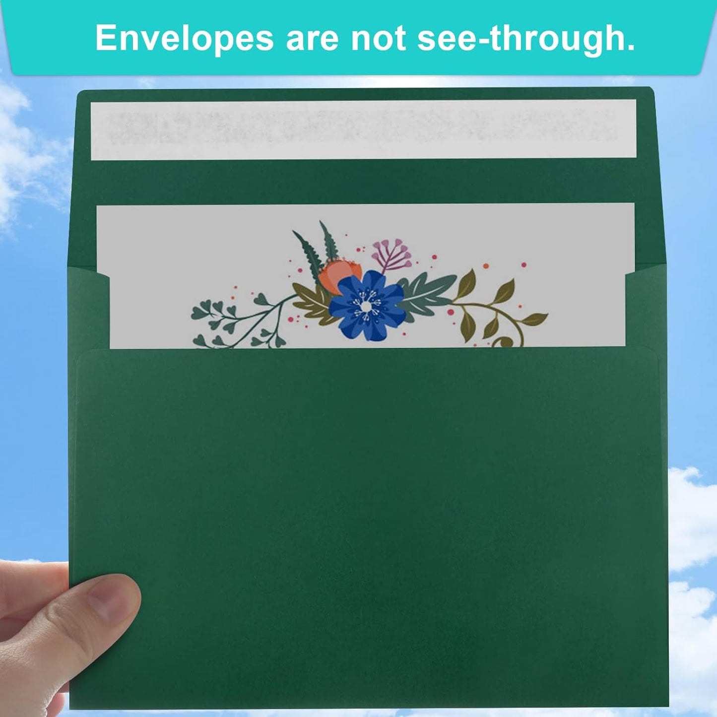 65 Pack Dark Green Self Seal Envelopes - A4, 4x6 Sizes for Invitations, Weddings, Photos, Greeting Cards & Mailing