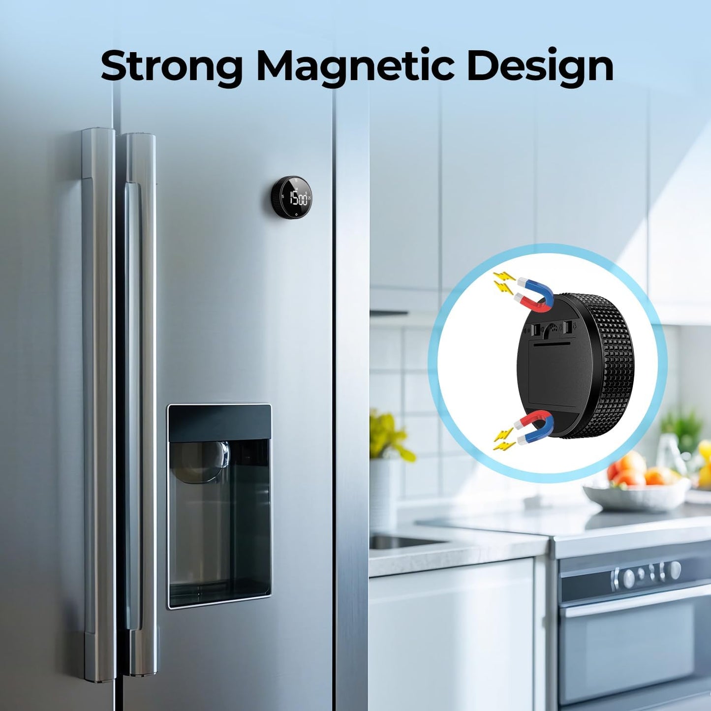 Rechargeable Magnetic Kitchen Timer for Cooking, Building 800mAh Battery Large Display Digital Countdown Countup Timer, 3 Preset 5/15/25 Mins Loud Alarm for Baking Grilling Studying - 2PCS