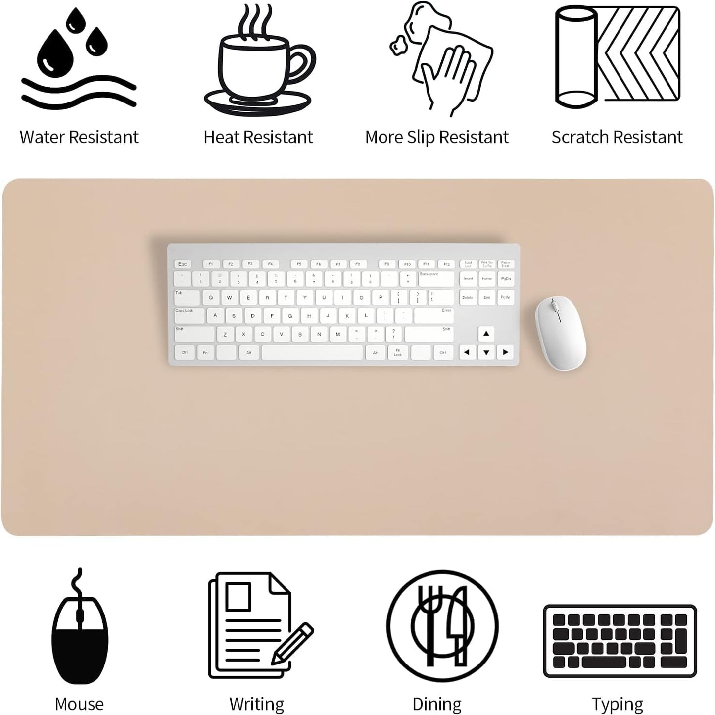 Bloss Leather Desk Mat, Mouse Pad, Waterproof Small Desk Pad, Desk Matt for Desktop, Non-Slip Desk Pad Mat for Office Work/Home - Beige (27.6 x 13.8 Inches)