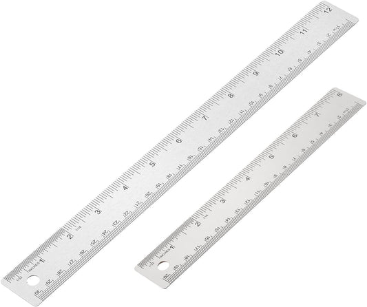 PATIKIL 8, 12 Inch Stainless Steel Straight Edge Ruler, 2 Pcs Cork Backing Non-Slip Metal Ruler with Inches Centimeter Metric Measuring Tools for Office