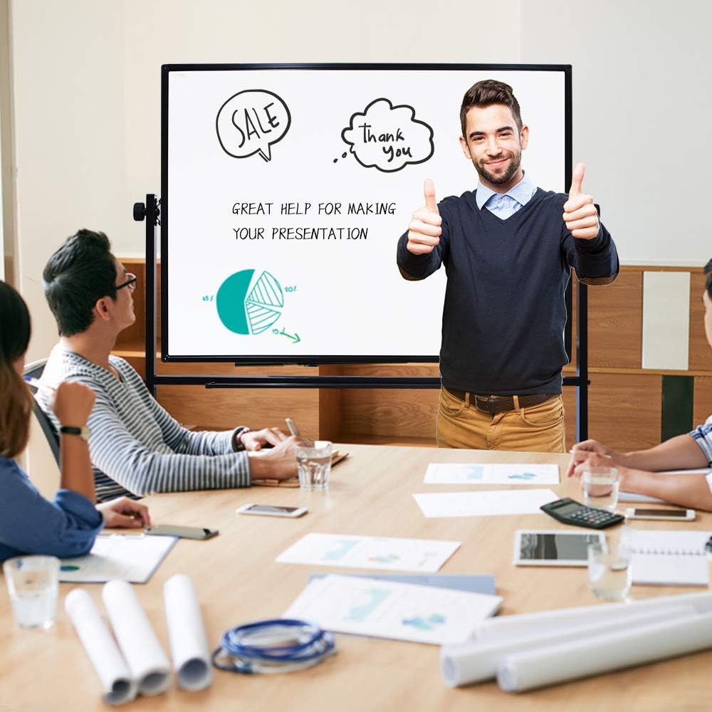 XIWODE 36x72 Large Magnetic Dry Erase Whiteboard with Stand - Double-Sided Freestanding Rolling Board, Flippable Design for Writing & Display, Black Frame for Office, Classroom, Home