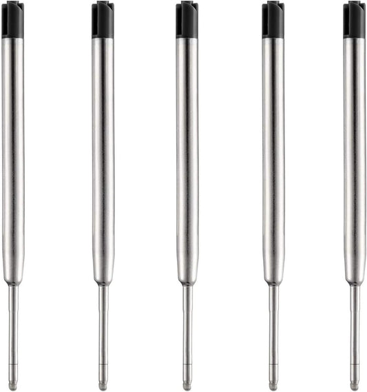 DunBong Pen Refills, Black Ink Refill Pack of 5, Replaceable Ballpoint Pen Refills, Medium Point Metal Refill (Black)