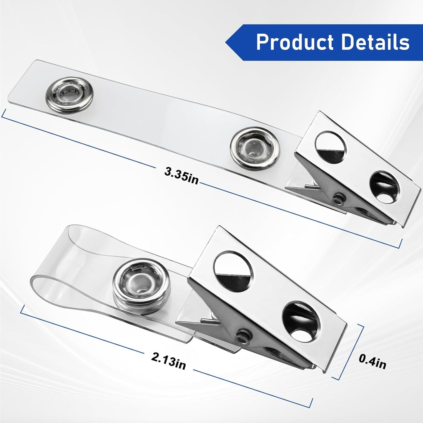 100Pcs Premium Metal Badge Clips with Clear PVC Straps for ID Cards, Badge Holders, Name Tags, Work Badges