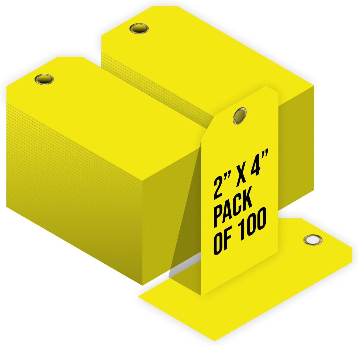 Tags 4 Less 15 Mil Waterproof Plastic Tags, Pack of 100 – 2” x 4” Heavy Duty Plastic Tags for Labeling, Outdoor Tagging, Equipment Labeling, Luggage, Valves & More (Yellow)