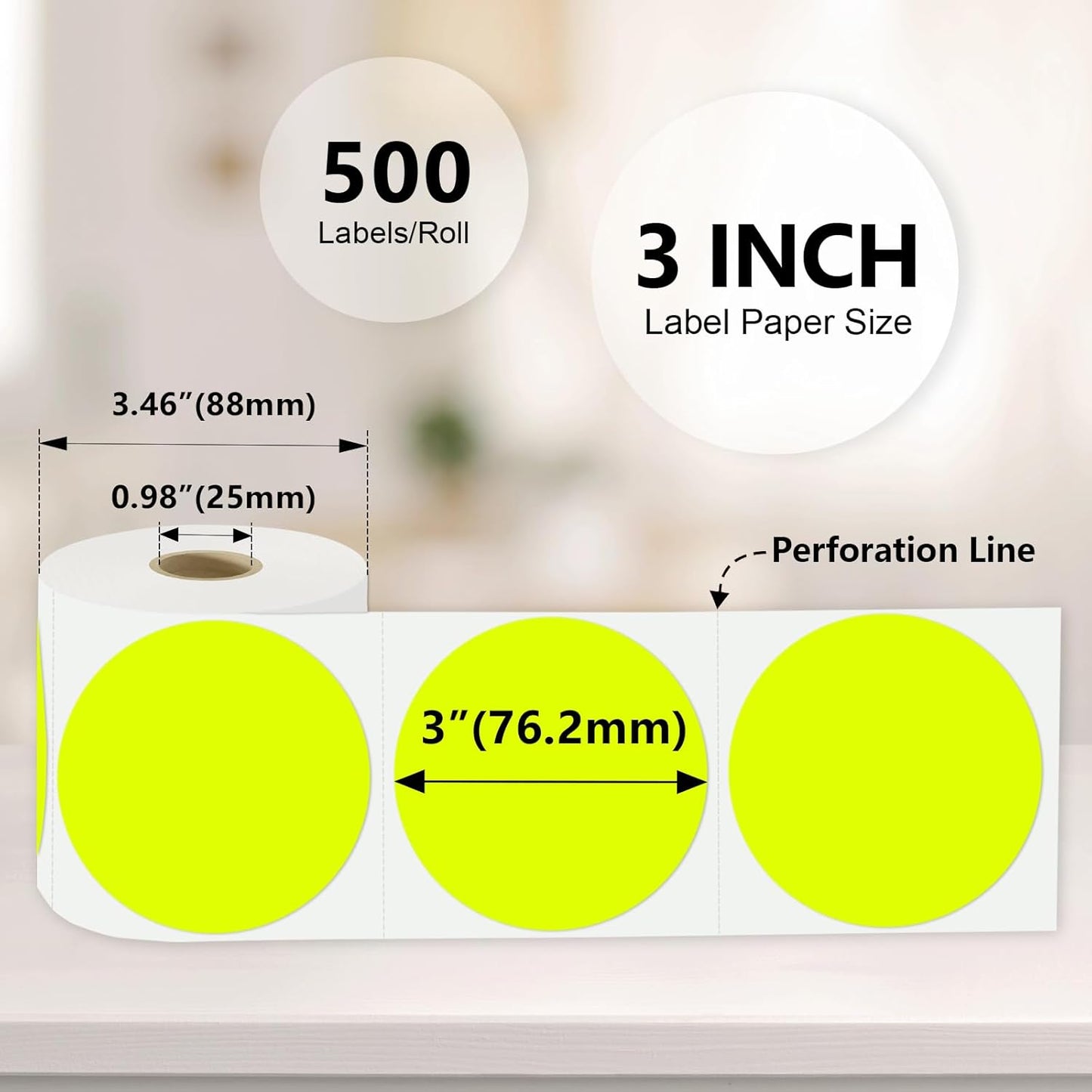 2000Pcs/4 Roll 3 X 3 Inch Color Coding Dot Labels Circle Thermal Printable Waterproof Round Stickers Adhesive Writable for Office, Garage, DIY Sticker, Barcodes, Name Tag (Multiple Colors)