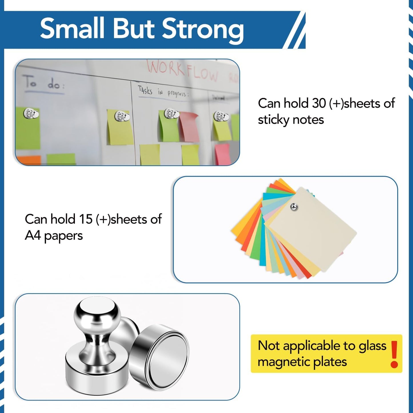 LOVIMAG Strong Magnets for Whiteboard, 56 Pcs Fridge Magnets Refrigerator Magnet, Small Neodymium Magnet for Fridge, Push Pins Ideal for Kitchen, Office, Map Decorative