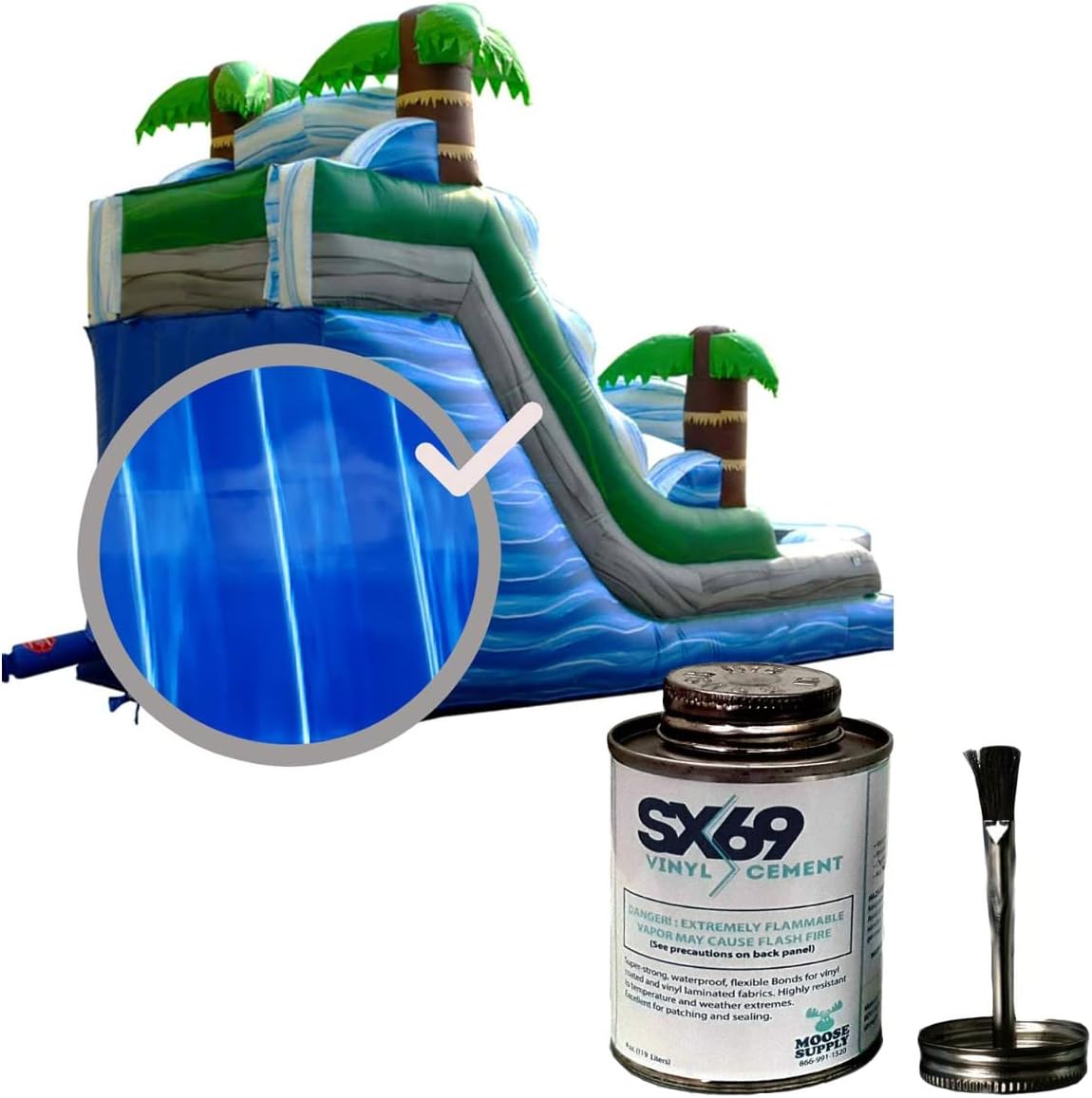 SX-69 Vinyl Repair Kit | Inflatable Bounce House Repair Kit | Includes 4 Ounce Adhesive and Vinyl Roll | for Flexible, Waterproof Repairs of Tears, Punctures, and Holes
