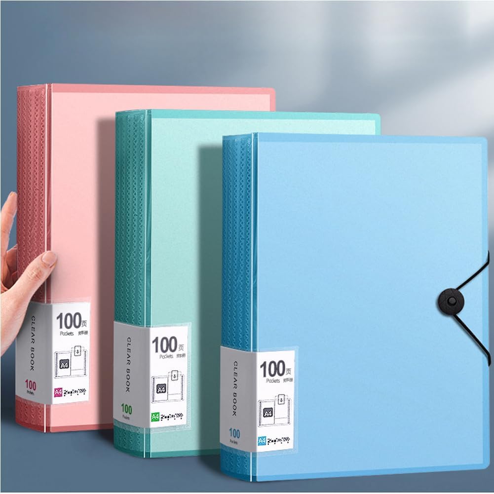 File Folder - 100 Pockets, Durable A4 Letter Size Organizer, Water-Resistant Plastic Dividers, Home/Office/School Document Holder (Blue)
