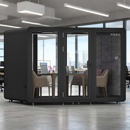 Office Sound Booth with Audio Privacy - Large Soundproof Room with Pulleys and Feet,Soundproof Room with Light,Ventilation,Socket for Meetings,Report Presentations (Black)