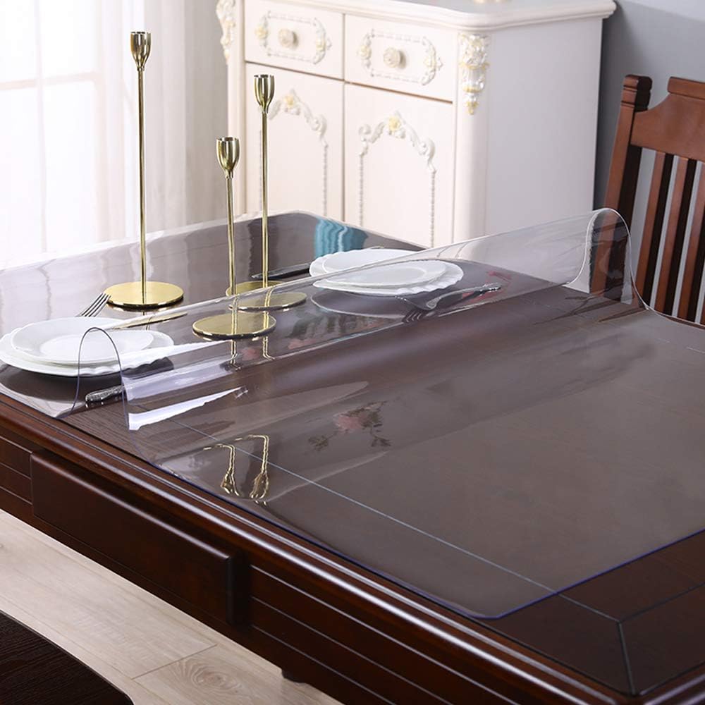 Clear PVC Table Cover Protector 16x66 Inch Crystal Vinyl Table Pad 1.5mm Thick Heat Resistant Rectangle Plastic Desk Cloth Waterproof Desk Protector for Writing Laptop Pad Dresser Non-slip Wipeable