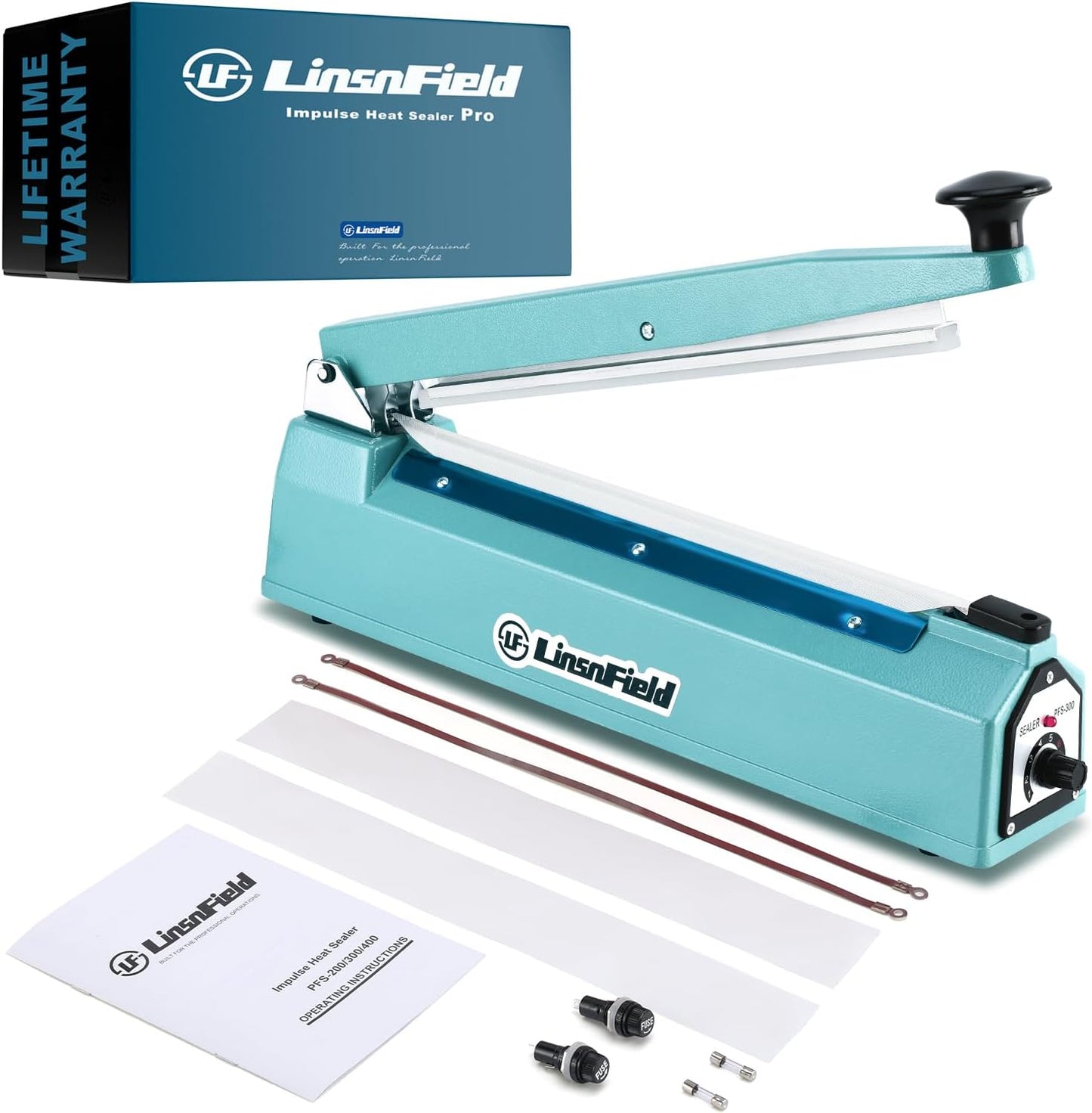 Sealer Pro, Patented 8inch Impulse Heat Bag Sealer, 2mm Sealing Width Poly Bag Seal Machine, 2 Replacement Kits 2 Fuses Included, Blue