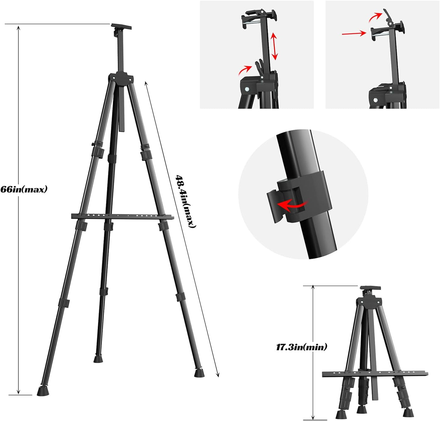 Easels for Painting Canvas, Aredy 66" Art Easel for Drawing, Portable Painting Easel Stand, Metal Table Top Easel (2 Pack)