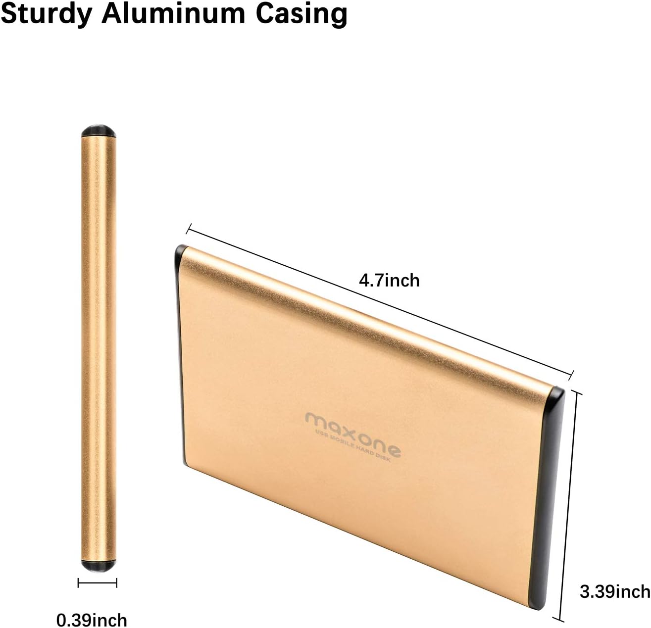 Maxone 1TB Ultra Slim Portable External Hard Drive HDD USB 3.0 Compatible with PC, Laptop, Gold