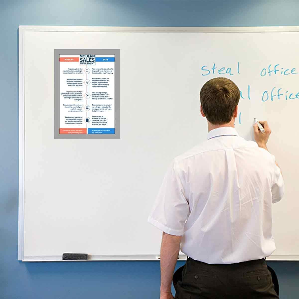 Document Sign Holder Pockets with Magnetic Back, Plastic Poster Picture Notice Display Frame for Fridge/Whiteboard/Chalkboard/Cabinet, 8.5 x 11.6 Inches, Silver, 30 Pcs