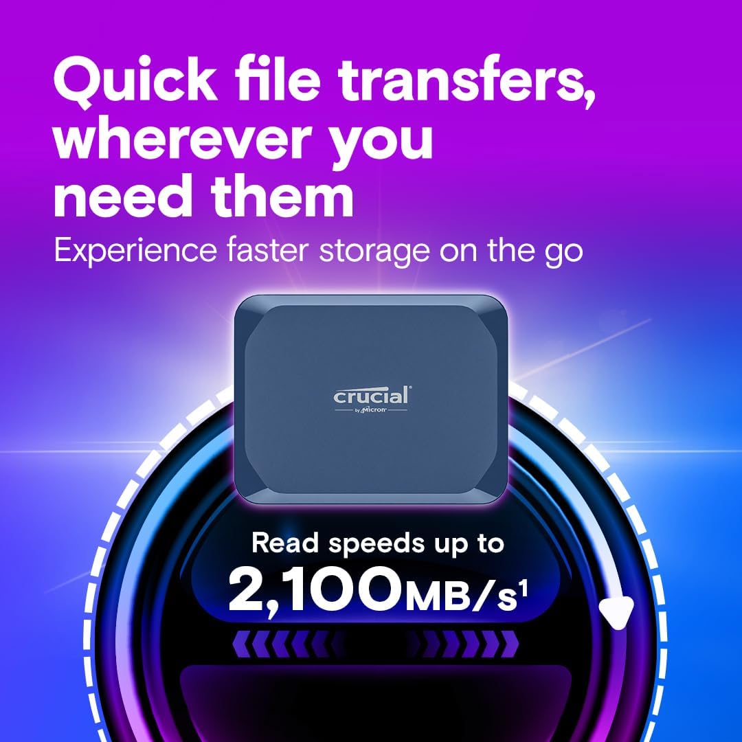 Crucial X10 2TB Portable SSD, Up to 2,100MB/s, USB 3.2 USB-C, External Solid State Drive, Compatible with Windows, Mac & Android, Durable Storage for Games, Photos & Files, Blue - CT2000X10SSD9-02