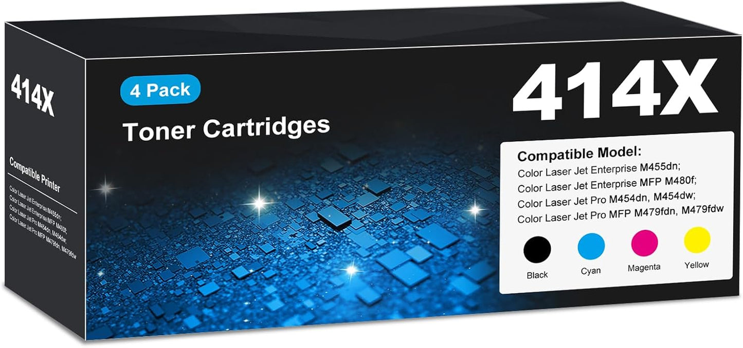 414X Toner MFP M479fdw with Chip Compatible for HP 414X Toner Cartridge 4 Pack High Yield Work for Color Laser Jet Pro MFP M479fdw M479fdn M454dw M454dn MFP M480f M455dn M479dw M479 Toner W2020X 414A