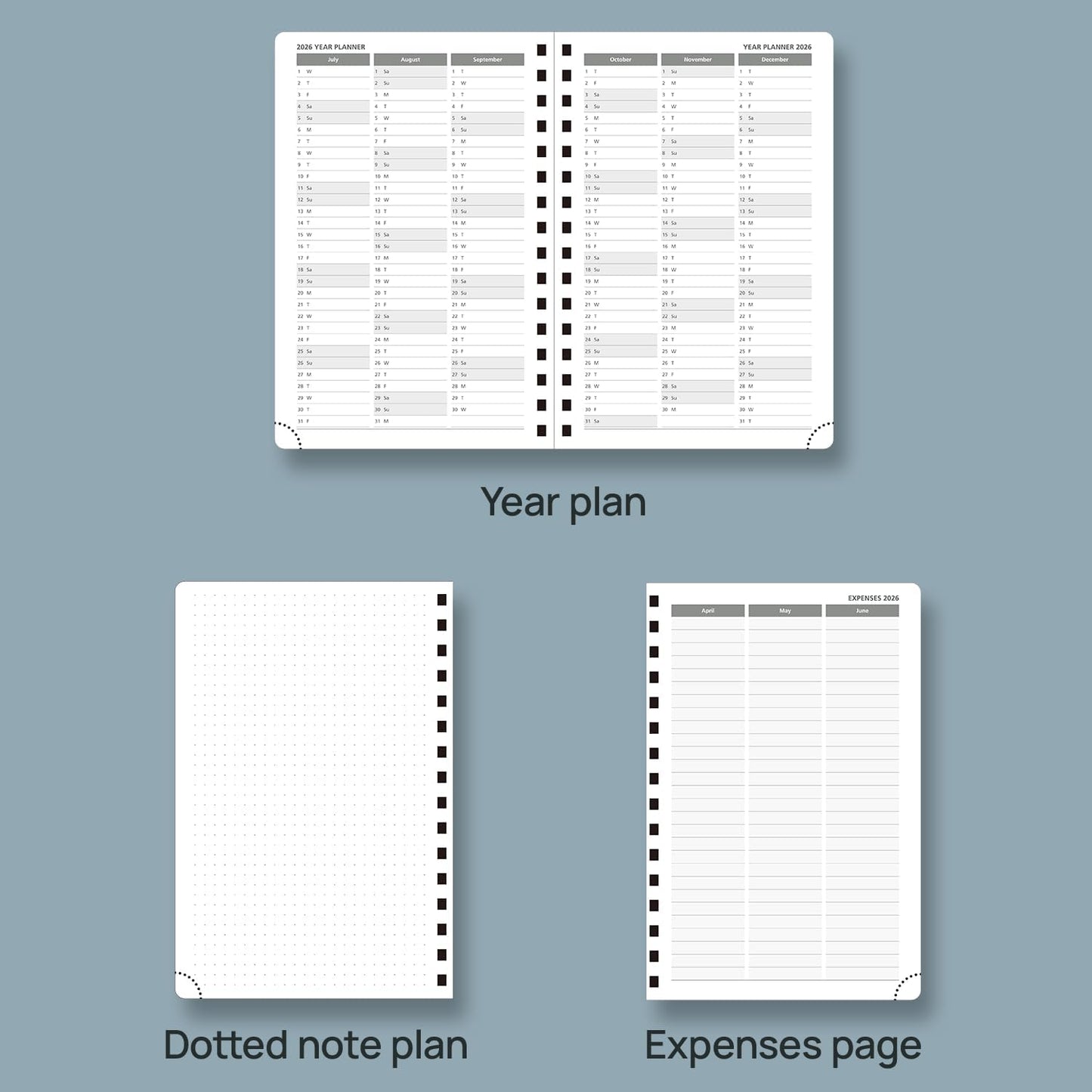 POPRUN 2026 Daily Planner One Page A Day - [8.5" x 5.75" Wire-Bound Hard Cover] Agenda 2026 Hourly Appointment Book with Monthly Calendar, Inner Pocket, Ivory Paper - Black