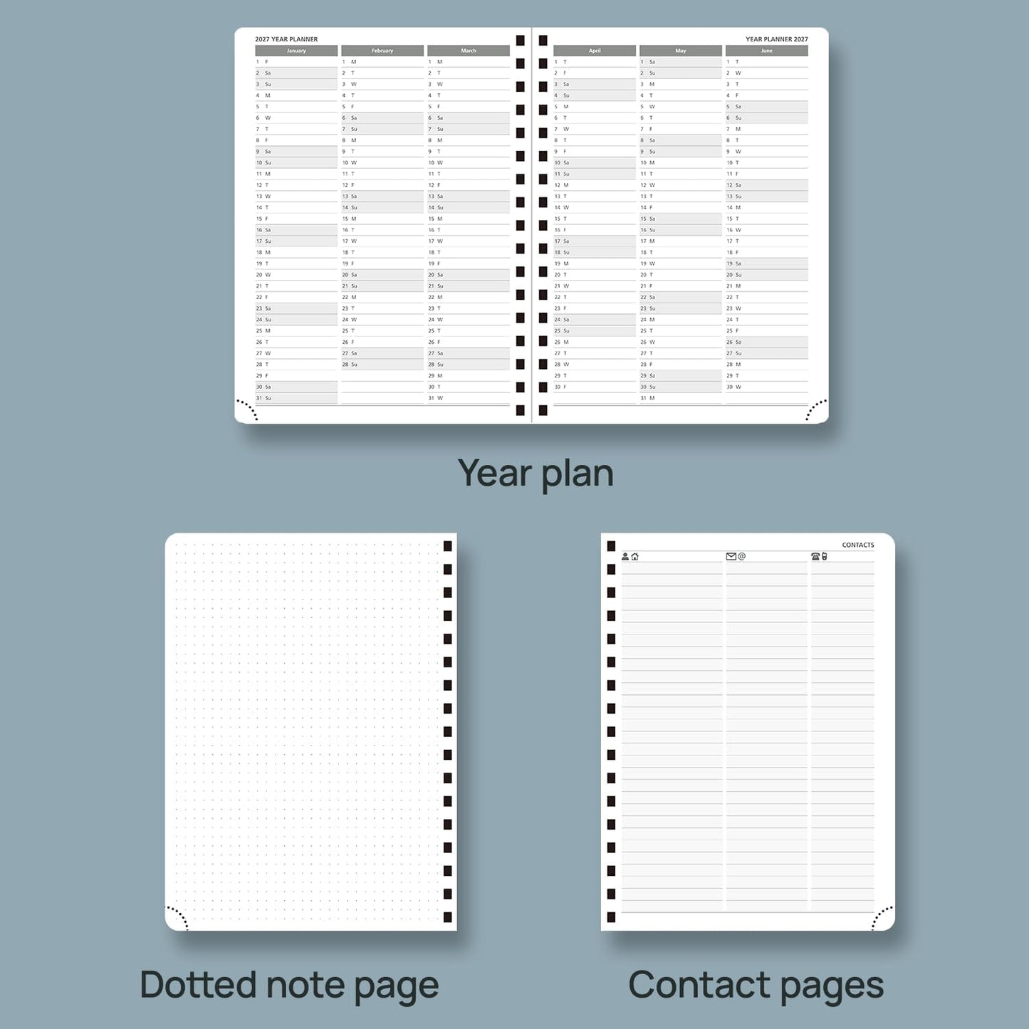 POPRUN 2026 Planner Weekly Notebook (Jan-Dec), Medium 8.5''x 6.5'' - Agenda 2026 Calendar Book with Monthly Tabs, Inner Pocket, Spiral Soft Cover, 100 GSM - Soft Pink