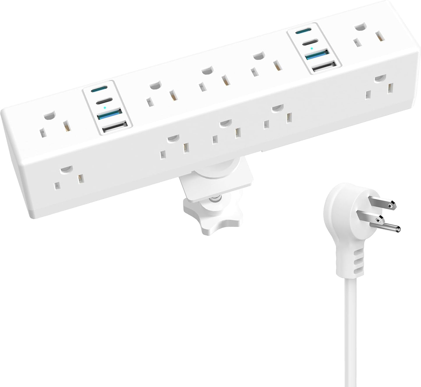 40W Fast Charging Station, VILONG Desk Clamp Power Strip, Desktop Mount Surge Protector, 8 USB Ports(4 USB-C), 10 AC Outlets and 10Ft Cord, for Home, Office, Fit 1.6" Tabletop Edge