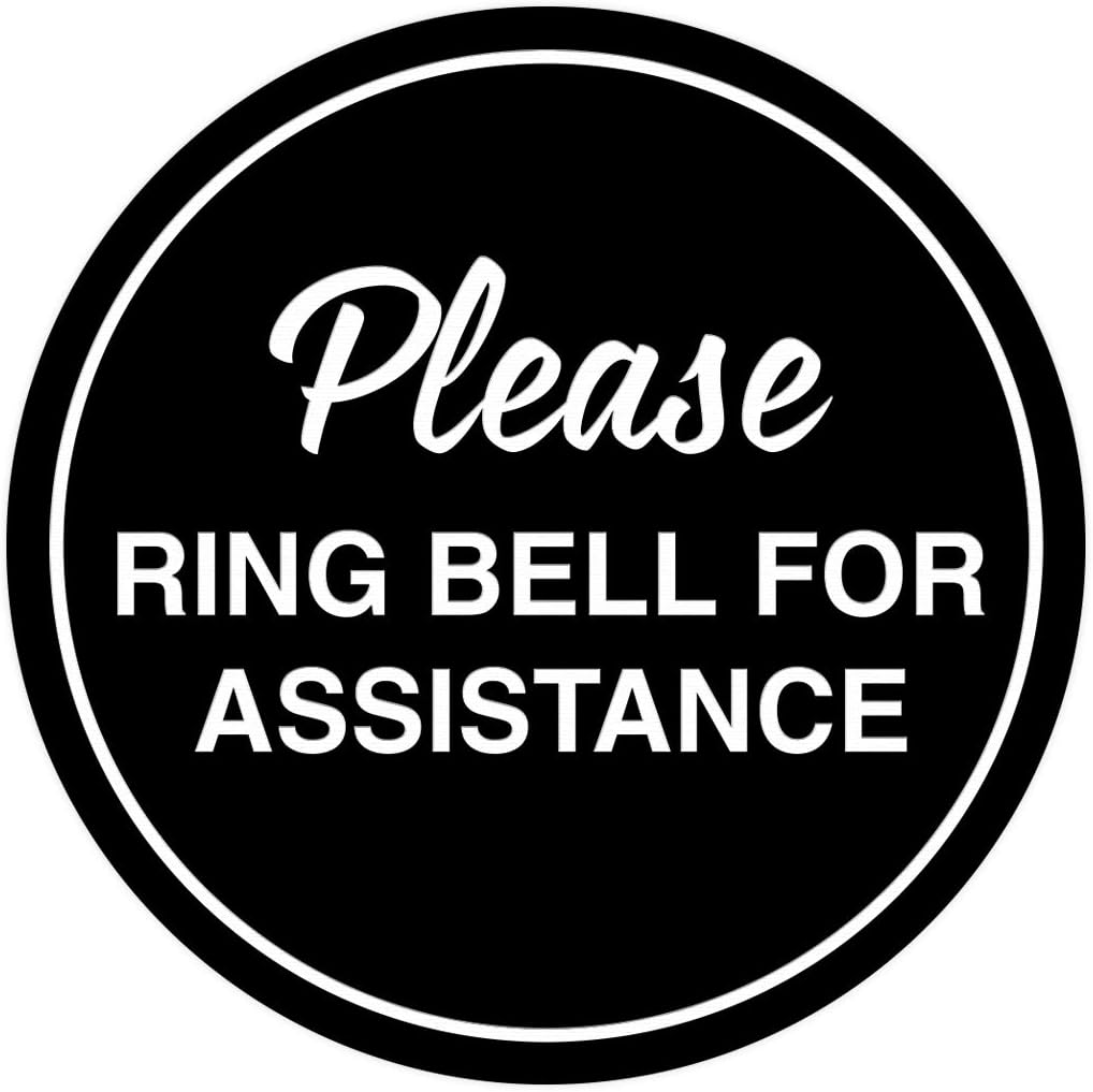 Signs ByLITA Circle Please Ring Bell For Assistance Wall or Door Sign | Easy Installation | Front Desk Reception Sign (Black) - Large (10 Pack)